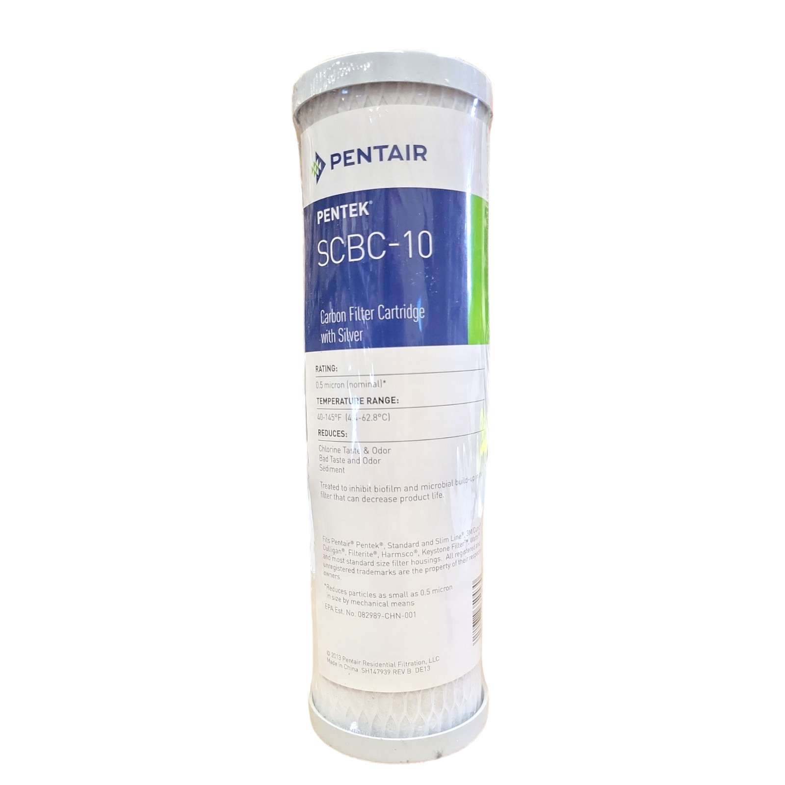 Pentek SCBC-10 Carbon Water Filter, 10-Inch,Under Sink Silver-Impregnated Carbon