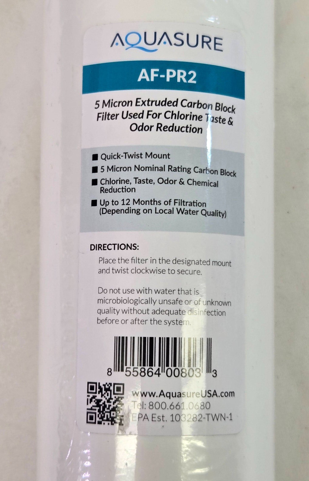 Aquasure AF-PR2 – 5 Micron Polypropylene Filter For Sediment Dirt Rust – Sealed