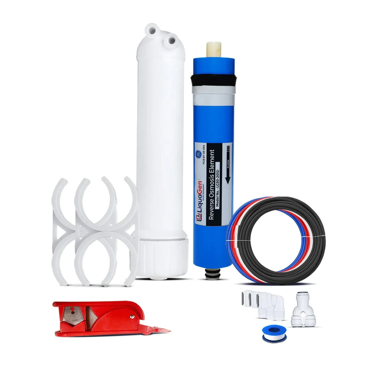 LiquaGen Water Saver RO Membrane Upgrade Kit with Housing, Tubing, Cutter, Clips