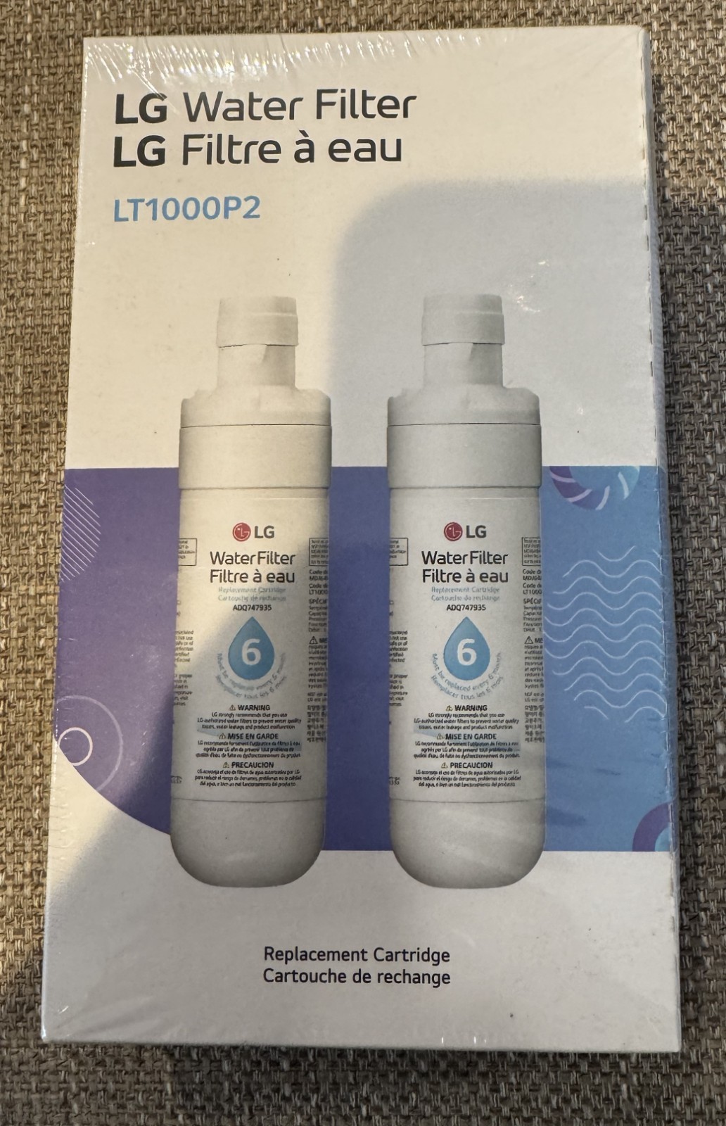 LG LT1000P2 Water Filter Replacement Cartridge 2 Pack OEM 412 NEW & SEALED