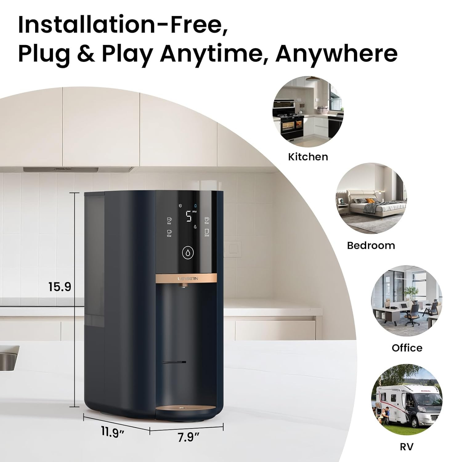 5-Stage Countertop Reverse Osmosis Water Filter with UV & 360° Swivel Base