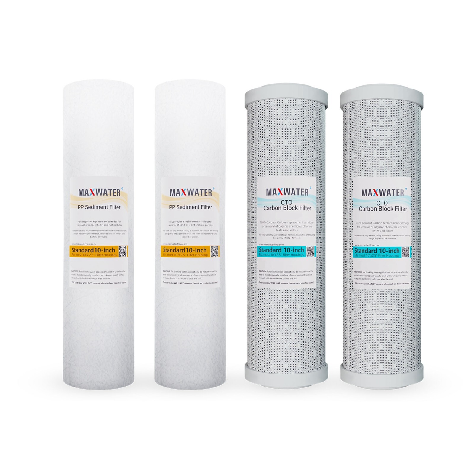 Qty 4 Max Water Reverse Osmosis Universal Water Filters Set 2 CTO, 2 Sediment RO