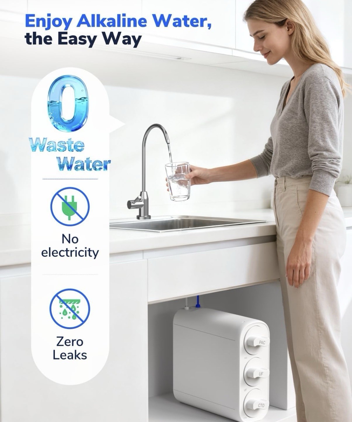 Ecoviva UF800G Under Sink Water Filter 0.01μm Ultra Filtration Tankless Compact