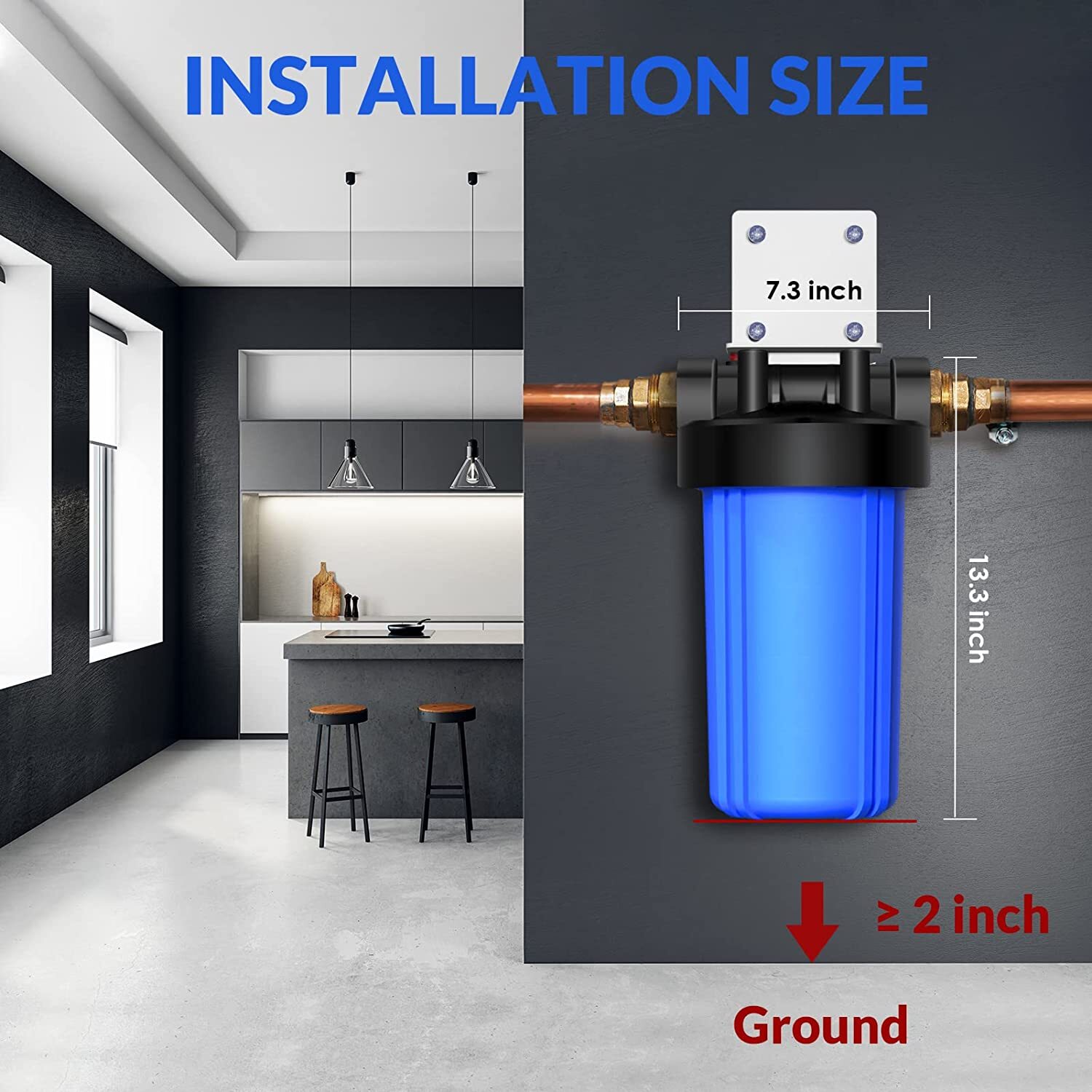 SimPure 20″ / 10″ Big Blue Whole House Water Filter Housing Filtration System RO