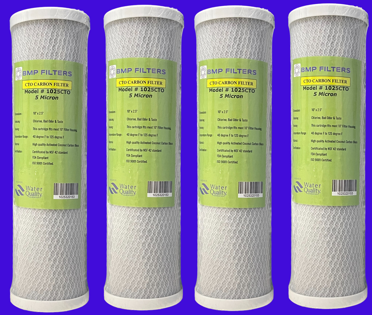 10″ x 2.5″ Carbon Block (CTO) Sediment Water Filter Replacement Cartridge- 4 pcs