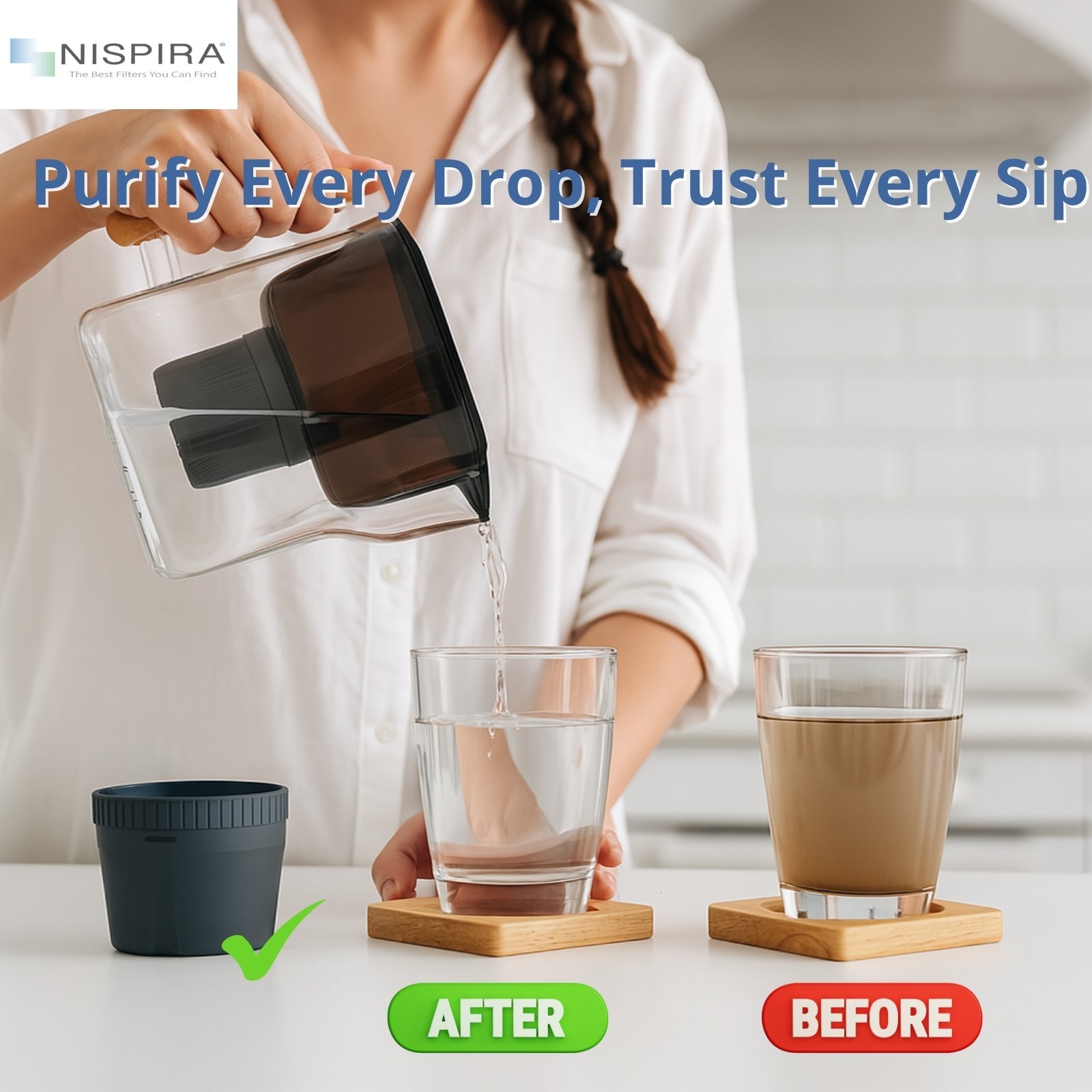 Nispira Water Pitcher Filter Replacement For Epic Nano Pitcher 150 Gal, 2 Packs
