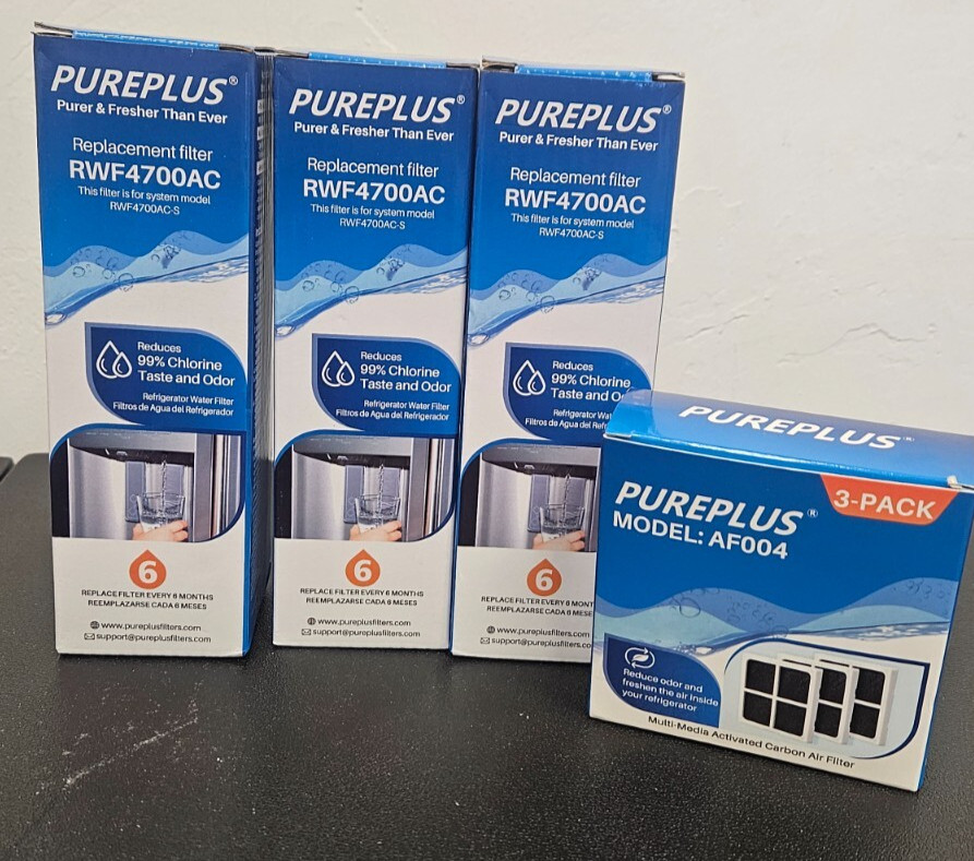 PurePlus RWF4700AC Water Filter 3 Pack & AF004 Carbon Air Filter 3 Pack