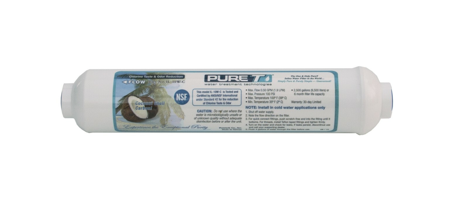 Premium Inline Coconut Shell Carbon post filter (10″x2″) for RO, NSF certified