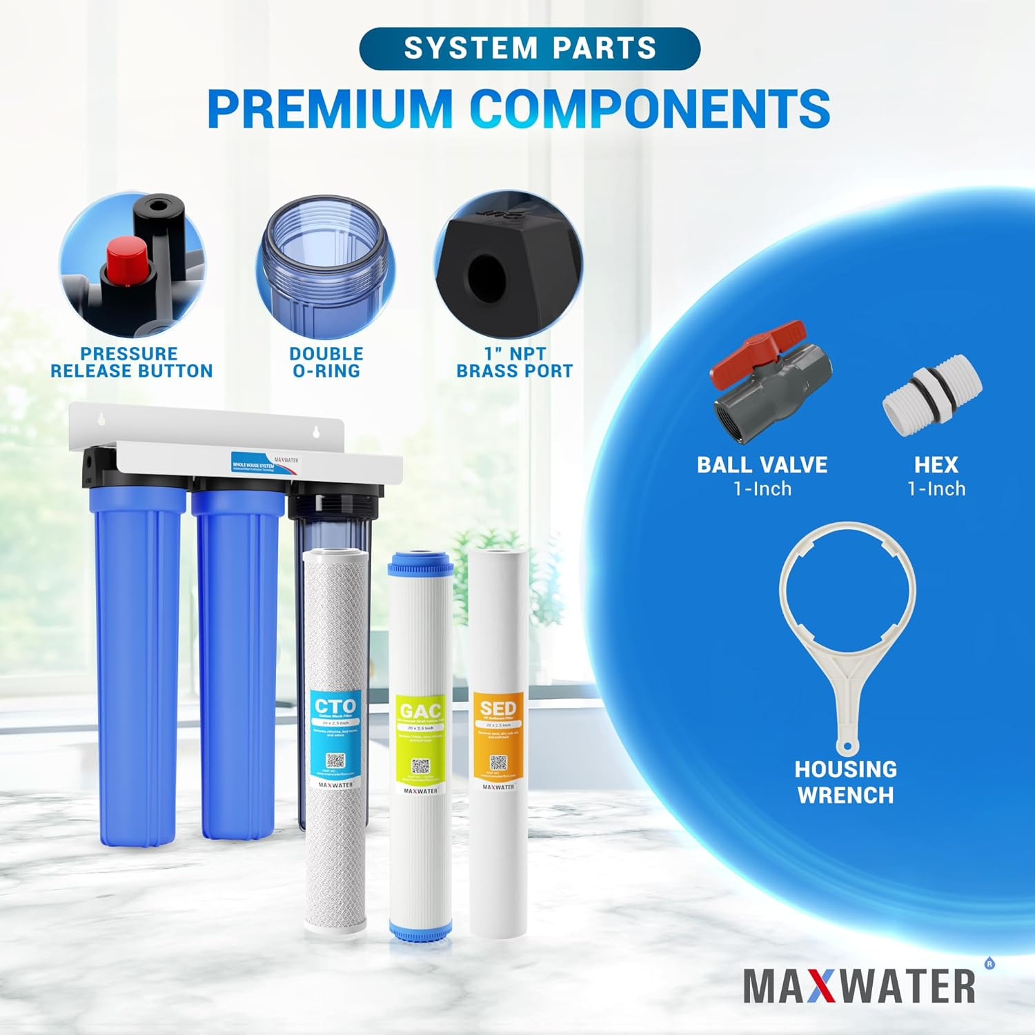 3-Stage Whole House Water Filtration System – Sediment, Odor & Taste Removal