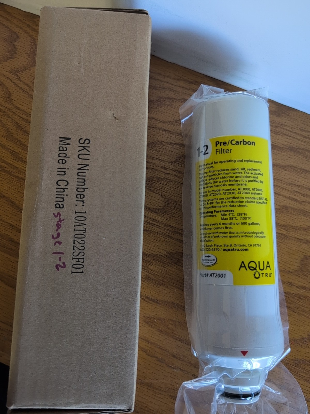 AquaTru AT2001 Pre/Carbon Water Filter Stages 1-2 NEW Sealed Plastic Open Box