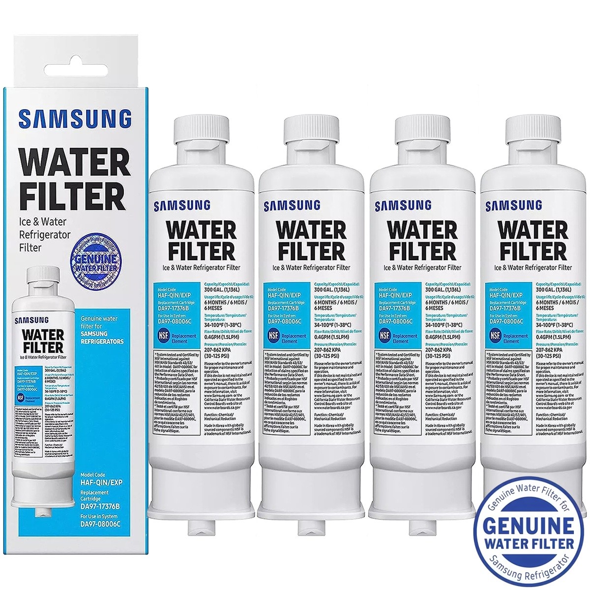 4 PACK Genuine Samsung DA97-17376B HAF-QIN/EXP REFRIGERATOR Water Filter US