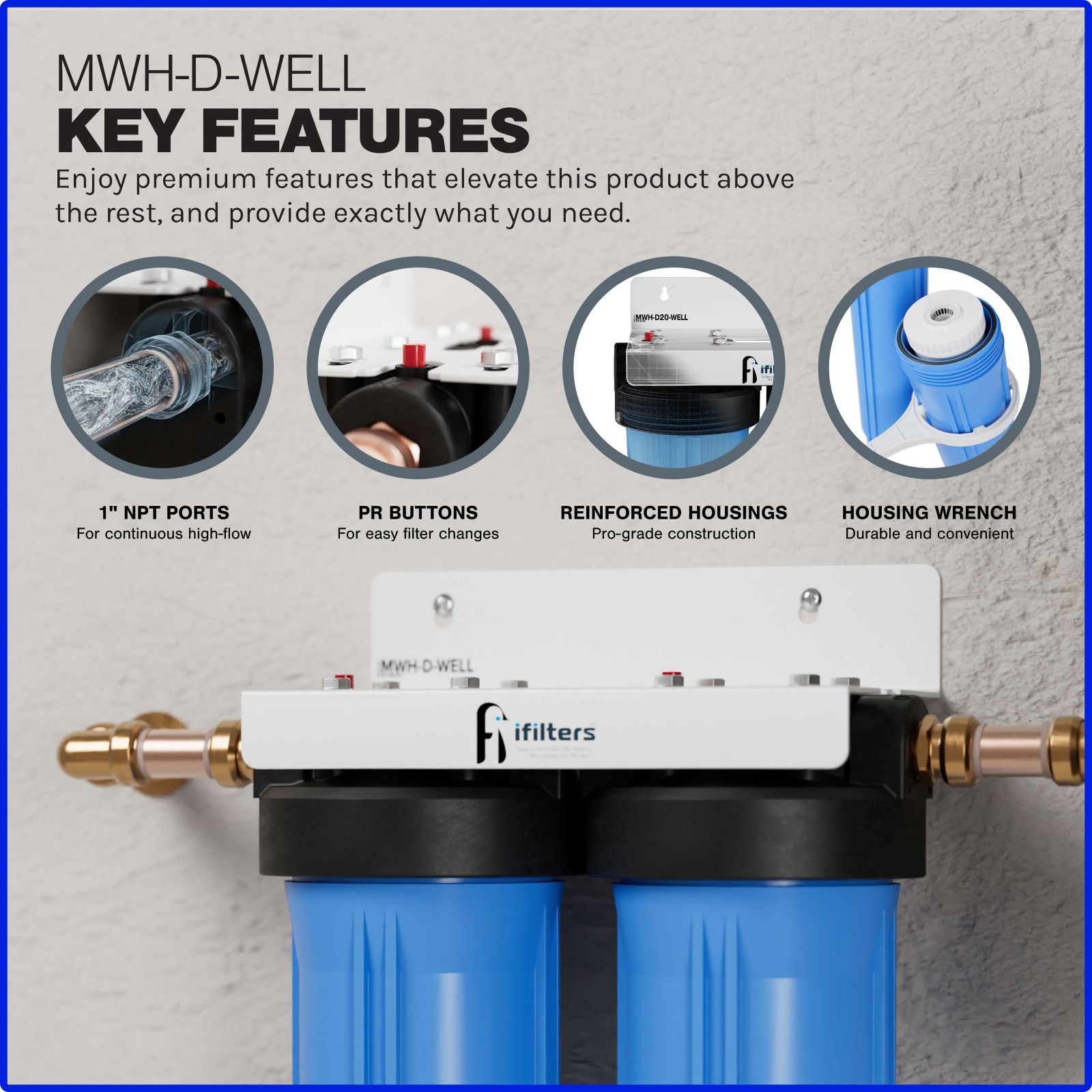 Well Water Filtration System Sediment Odor Taste Rust Whole House, 1″ Ports