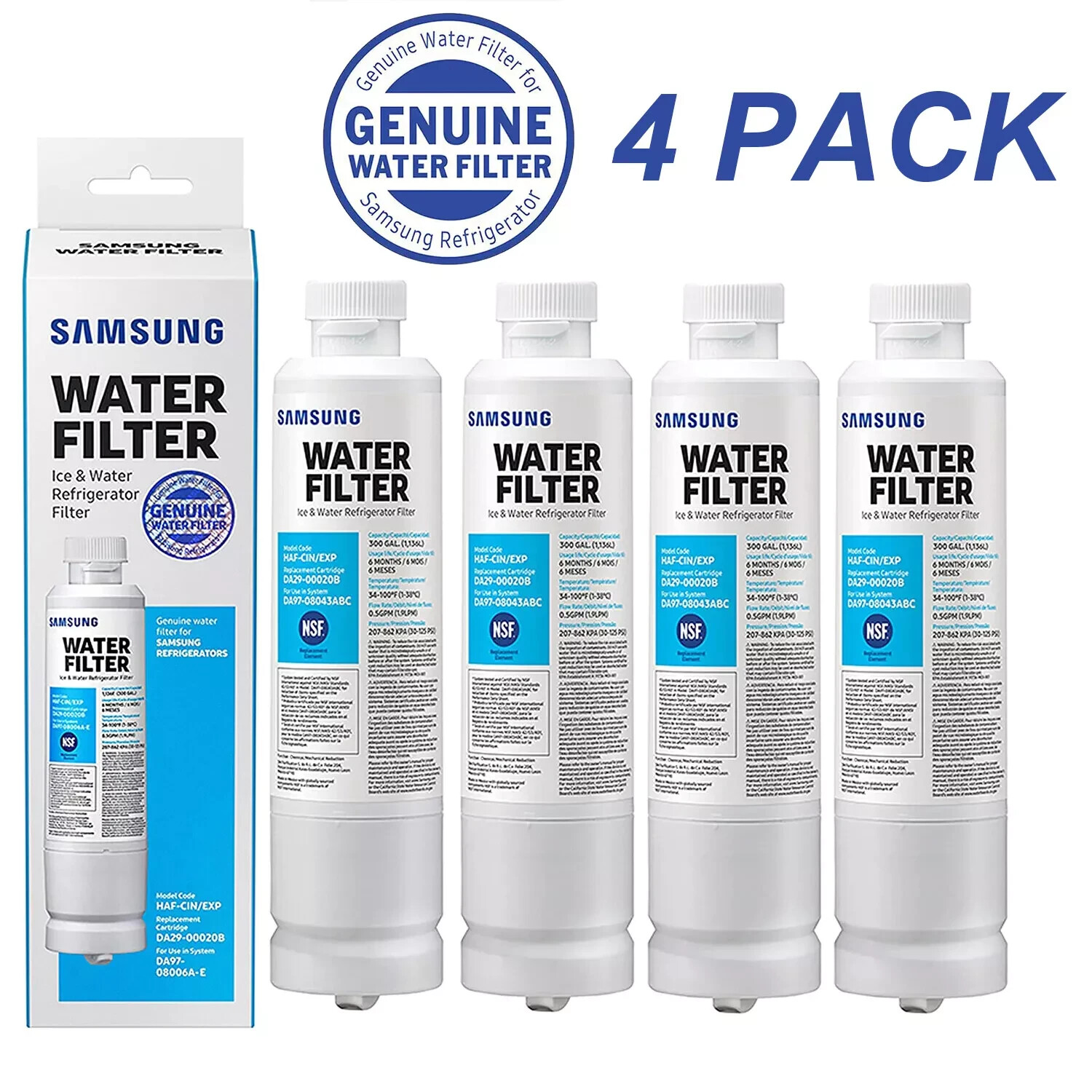 4 PACK Genuine Samsung DA29-00020B HAF-CIN/EXP Refrigerator Water Filter ,New,US