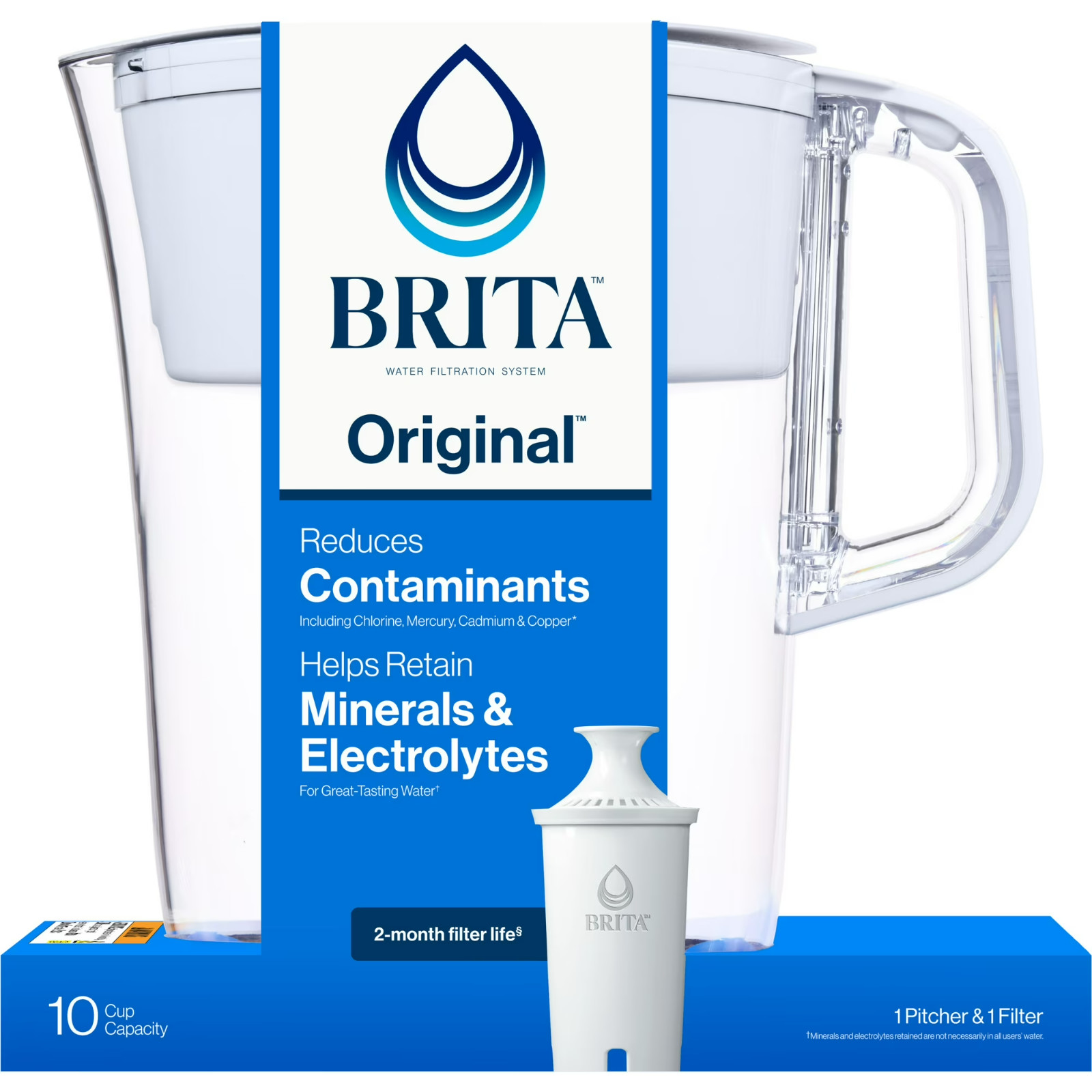 Brita Tahoe 10 Cup Large Water Filter Pitcher White BPA Free Standard Filter