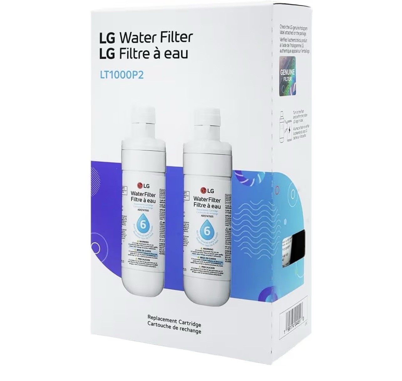 2 Pk Genuine LG LT1000P2 6-Month /200 Gal Refrigerator Replacement Water Filter