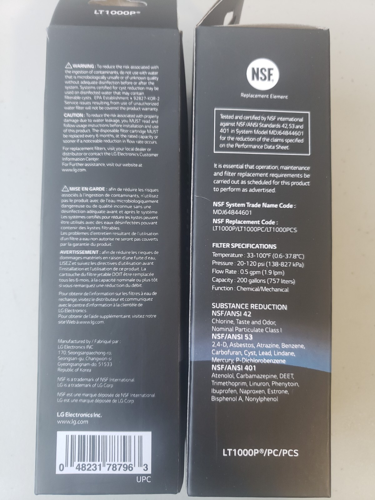 Genuine LG LT1000P2 2 Pack Refrigerator Replacement Cartridge Water Filter, New