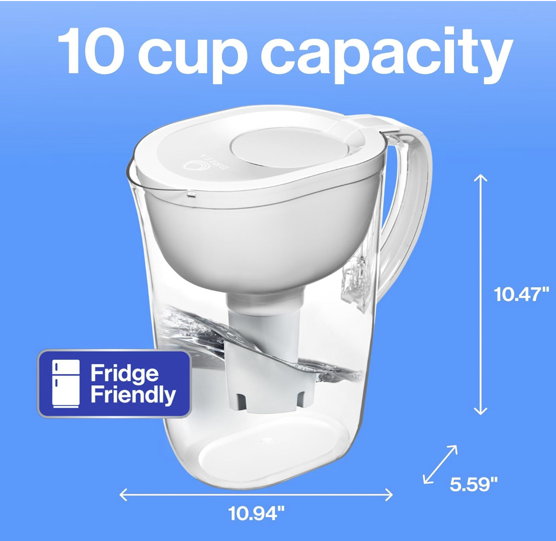 Brita Large 10-Cup Water Filter Pitcher – Bright White | Includes 2 Filters | BP