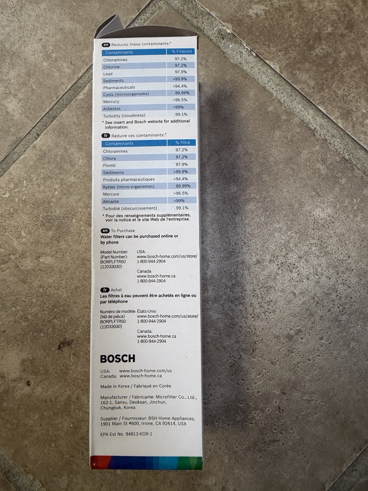 Bosch Ultra Clarity Pro 1 Pack BORPLFTR50 Water Filter #WFS200MF/WFS210MF NIB