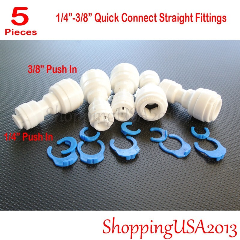 5 Pc 1/4-3/8 Quick Connect Straight Fitting Connector Push In RO Under sink