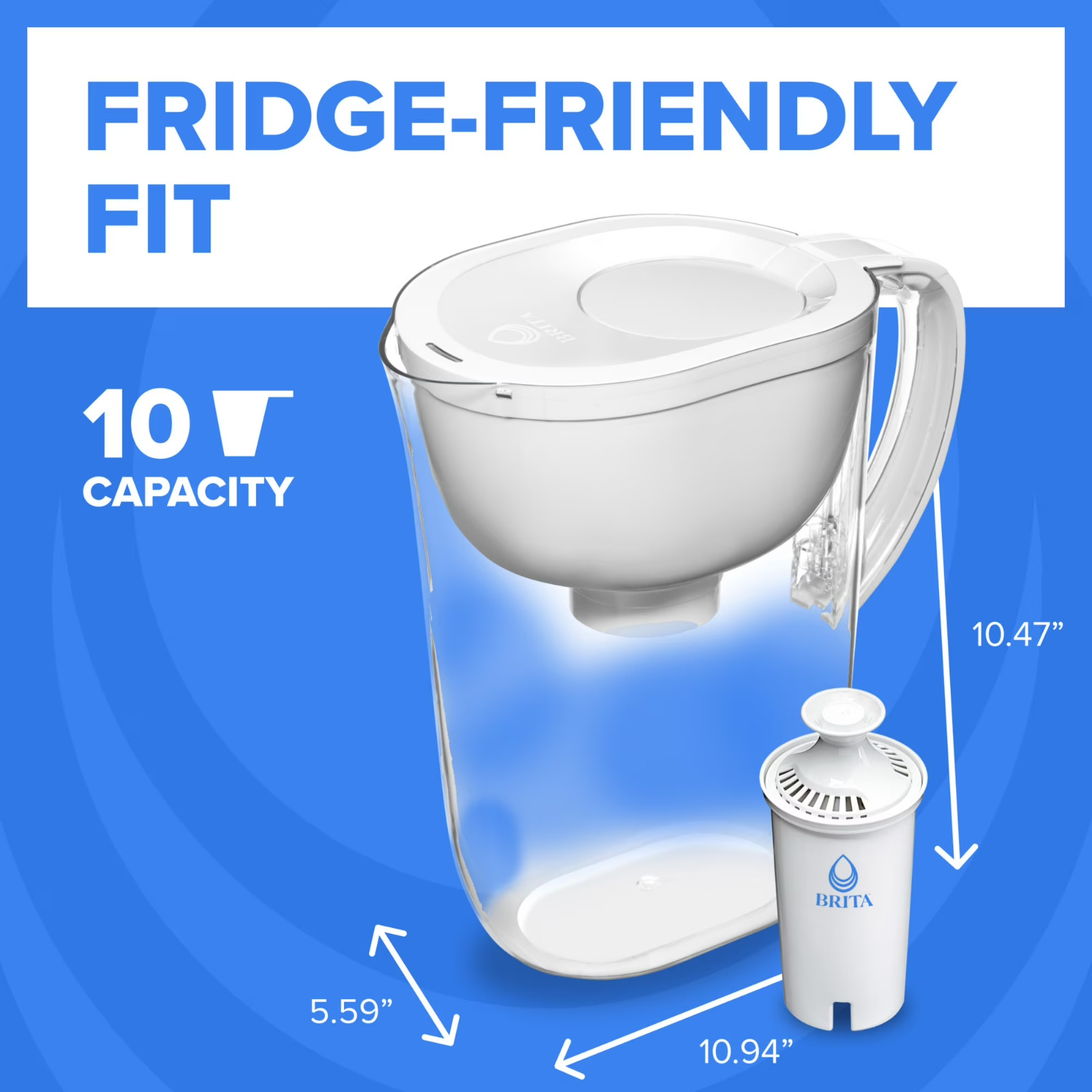 Brita Tahoe 10 Cup Large Water Filter Pitcher White BPA Free Standard Filter