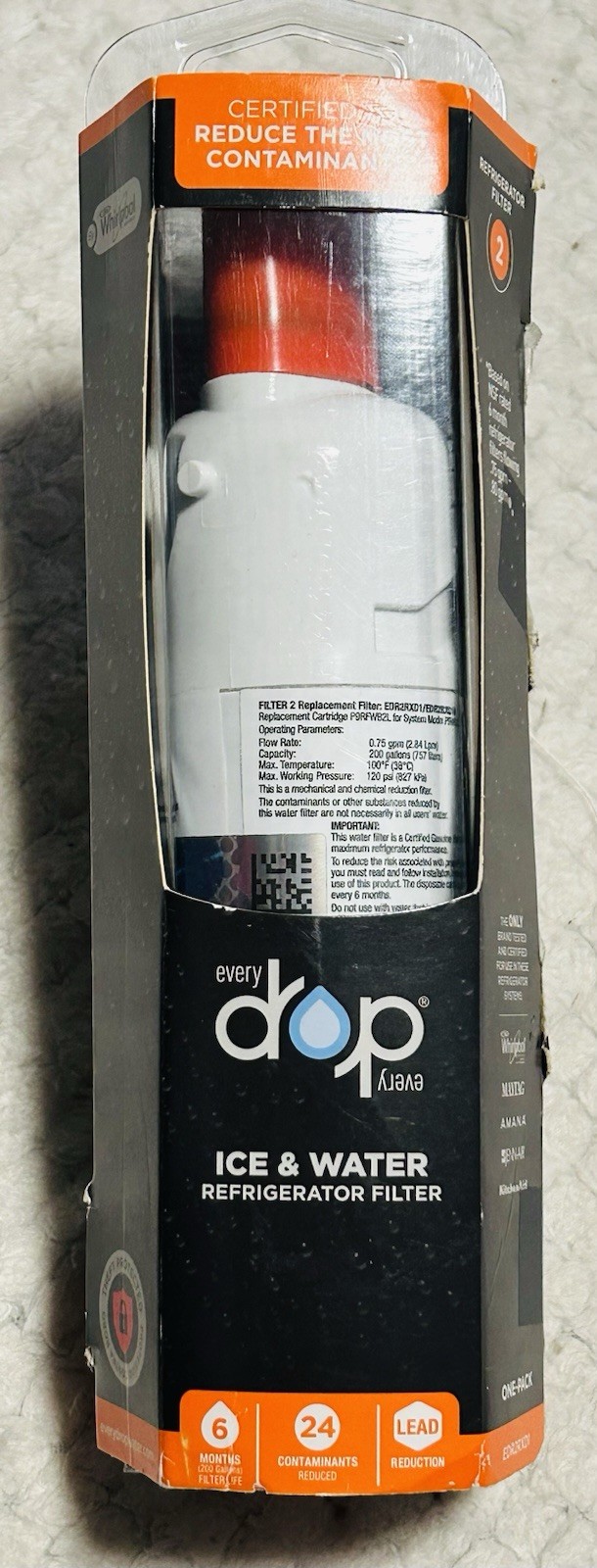Ice and Water Refrigerator Filter 2 EDR2RXD1 Single NEW