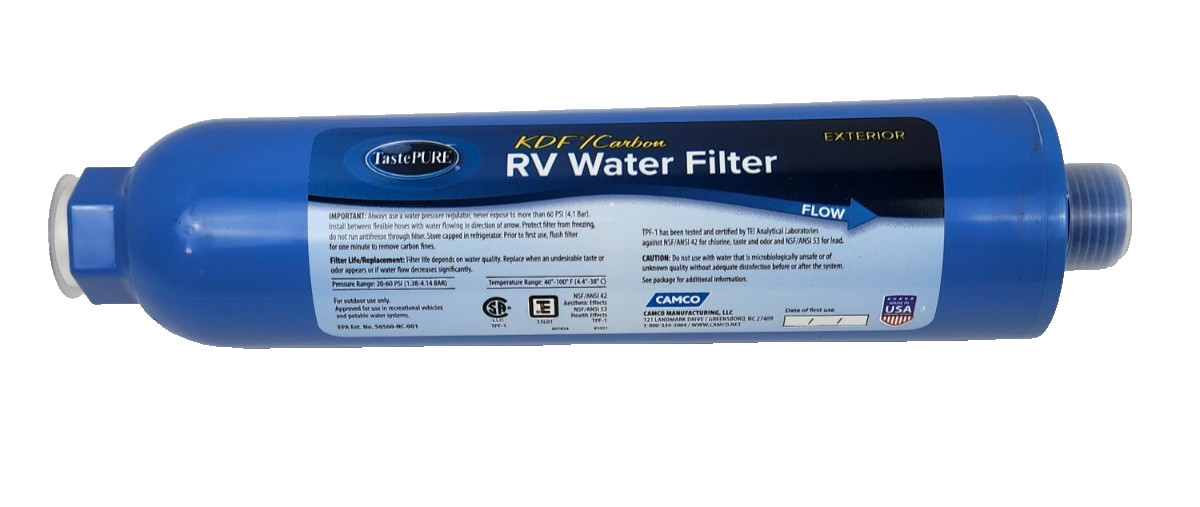Camco RV Camper Water Filter KDF Carbon Marine Filter Taste Pure New Sealed