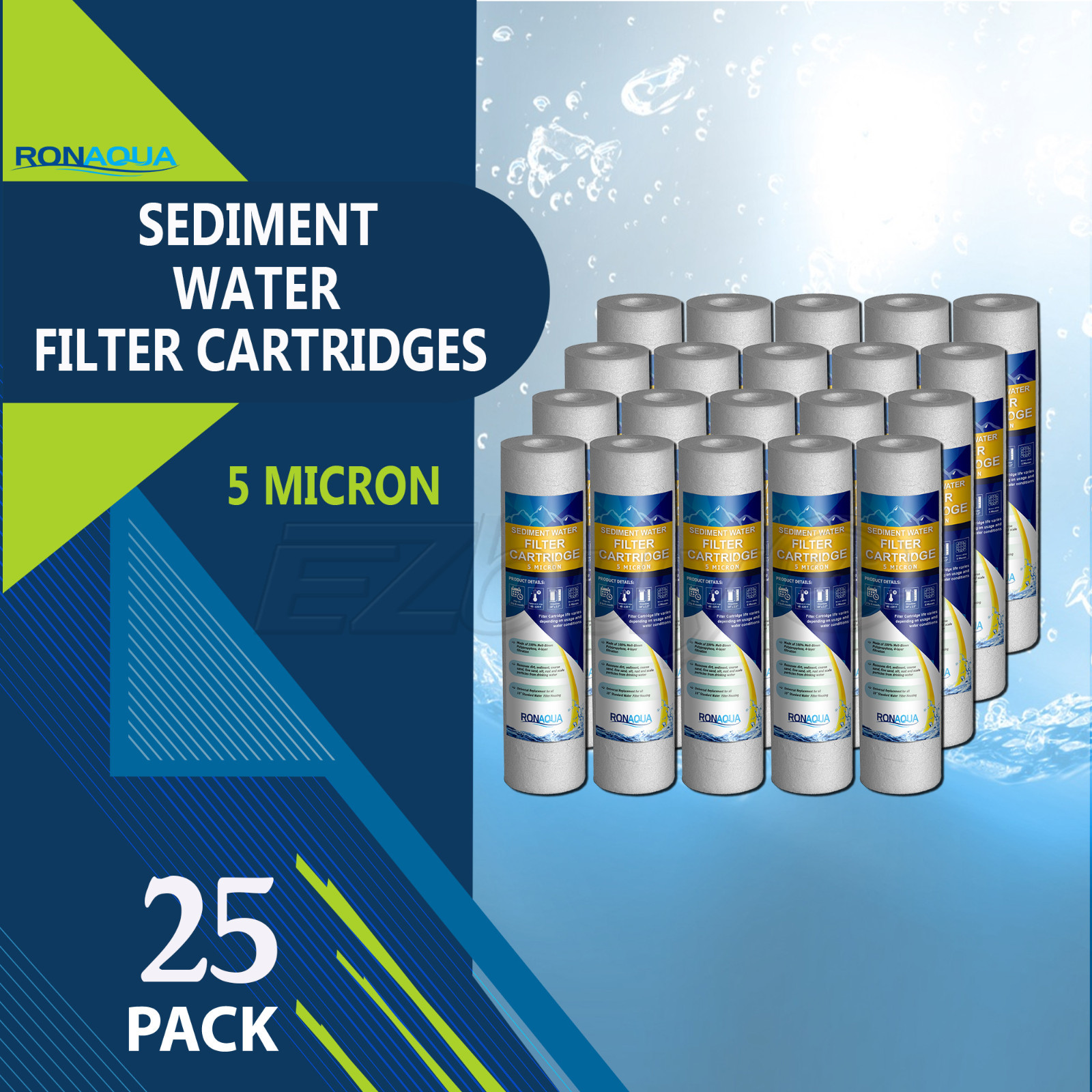 25pc Sediment 5 Micron Water Filters Cartridge 2.5″ x 10″ for Reverse Osmosis
