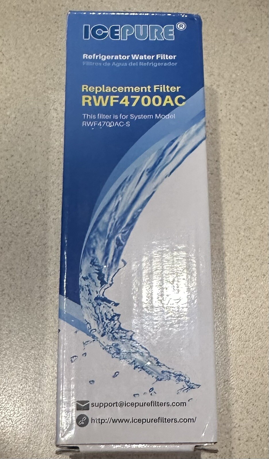 Refrigerator Water Filter, ICEPURE RWF4700AC, New, Replacement, Canister