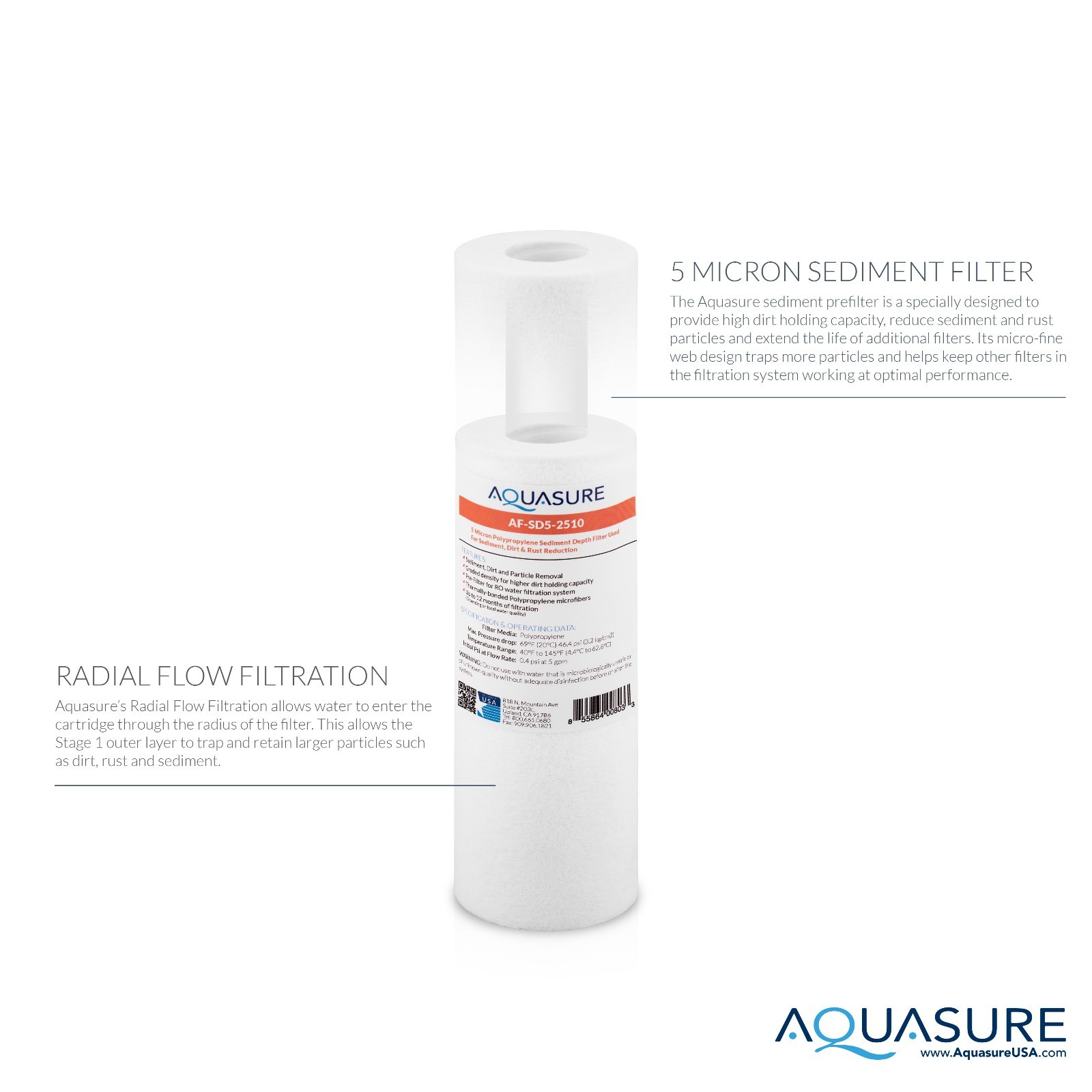 Aquasure Pioneer Series 5 Micron Polypropylene Sediment Depth Filter 10″
