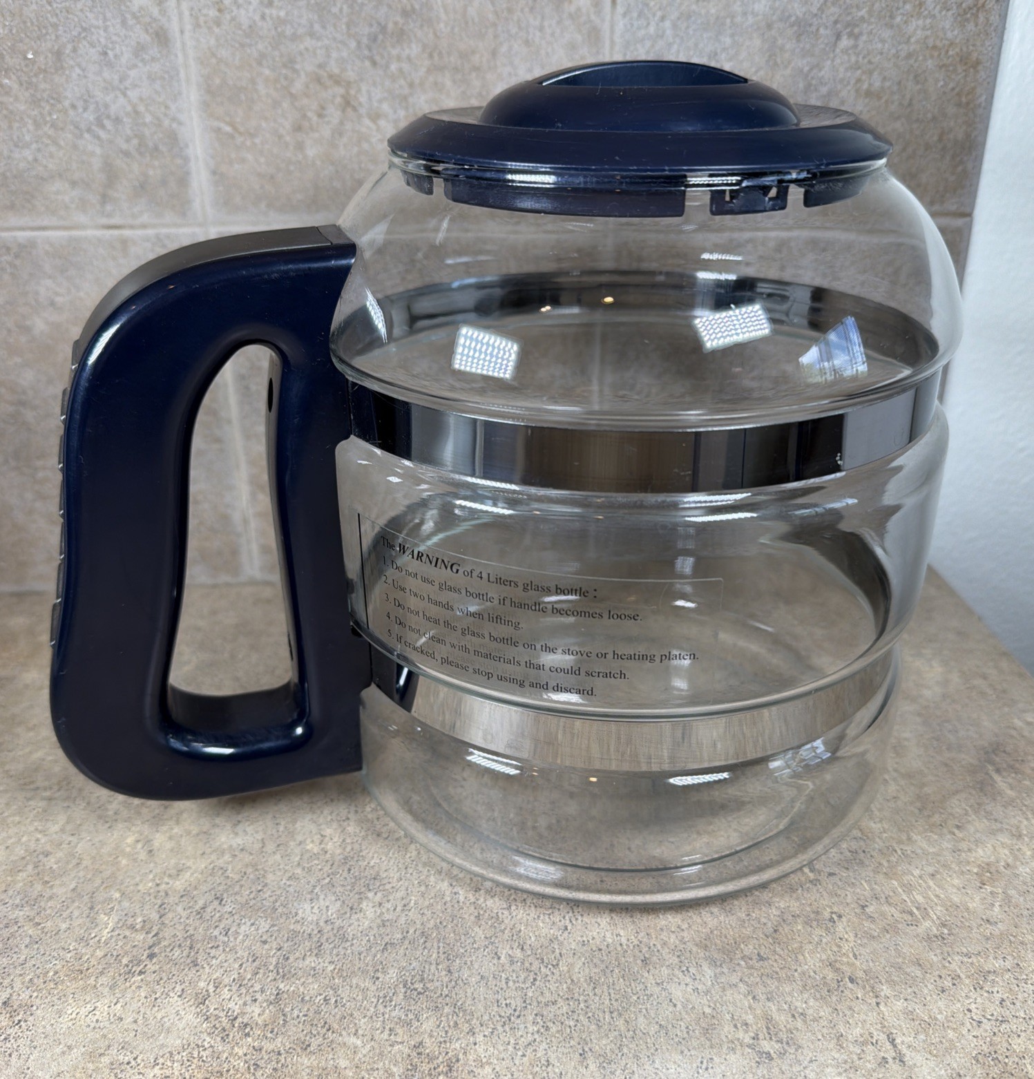 Megahome water distiller replacement Glass Jug Carafe 4 Liters Dark Blue
