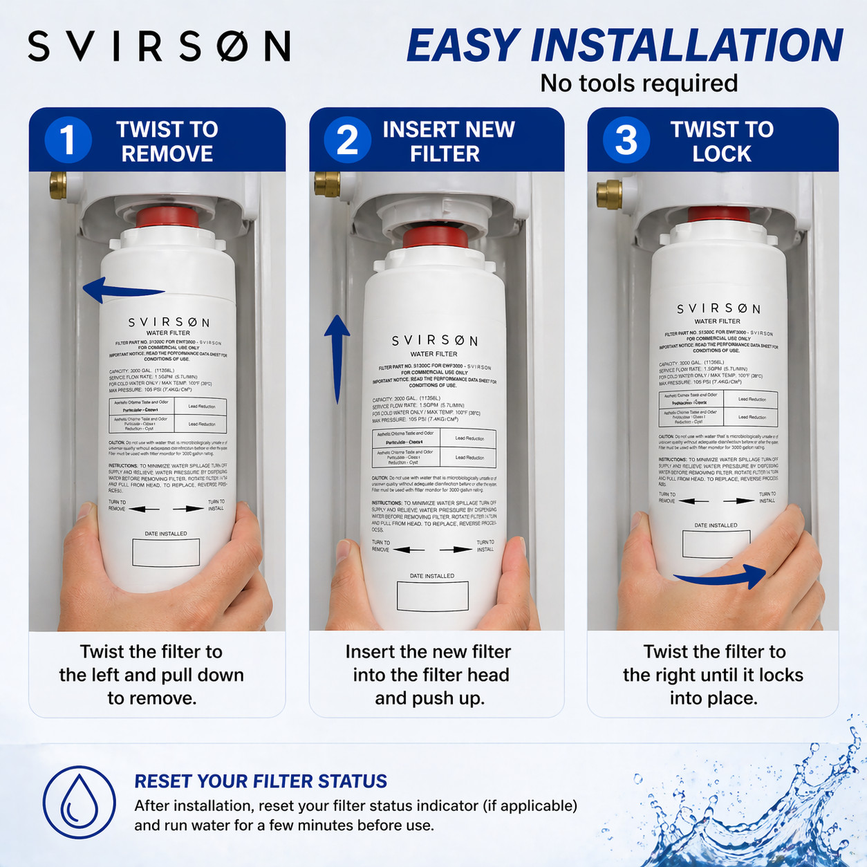 SVIRSON 51300C Water Filter Replacement for Elkay EWF3000 | 4 Pack | US stock