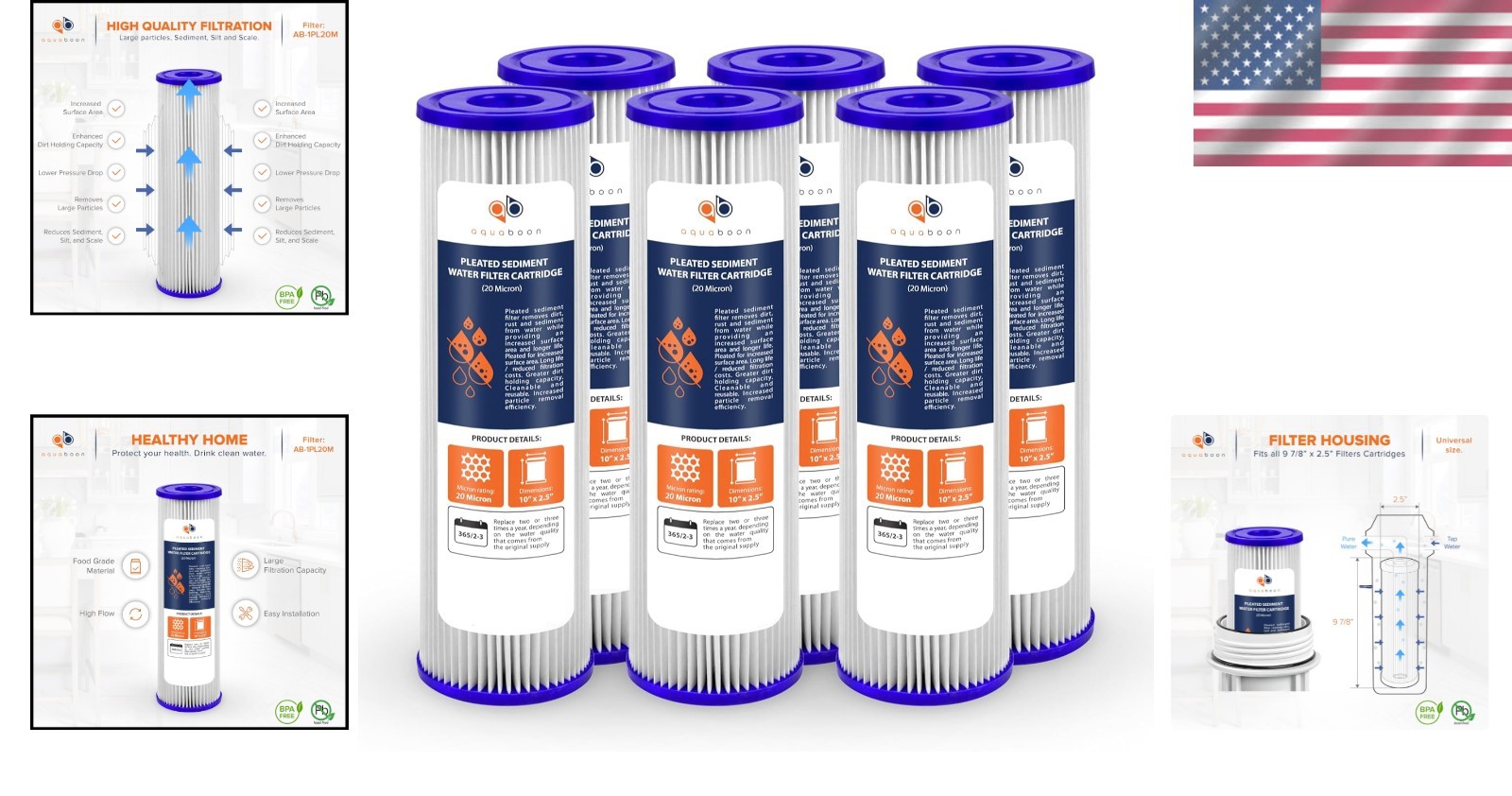 Pleated Sediment Water Filter 10 Inch 2.5 Inch Polyester for Home Filtration