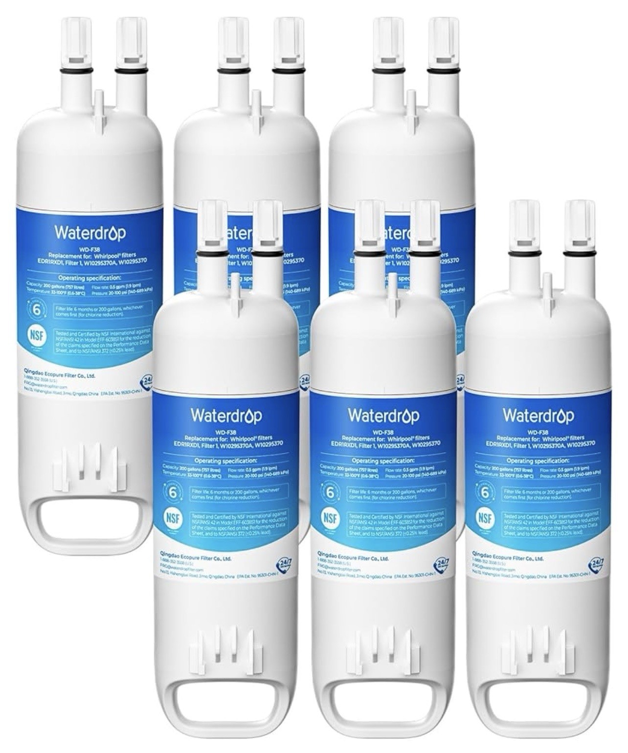 Waterdrop EDR1RXD1 Replacement Filters W10295370A EDR1RXD1B P8RFWB2L P4RFWB-6pk