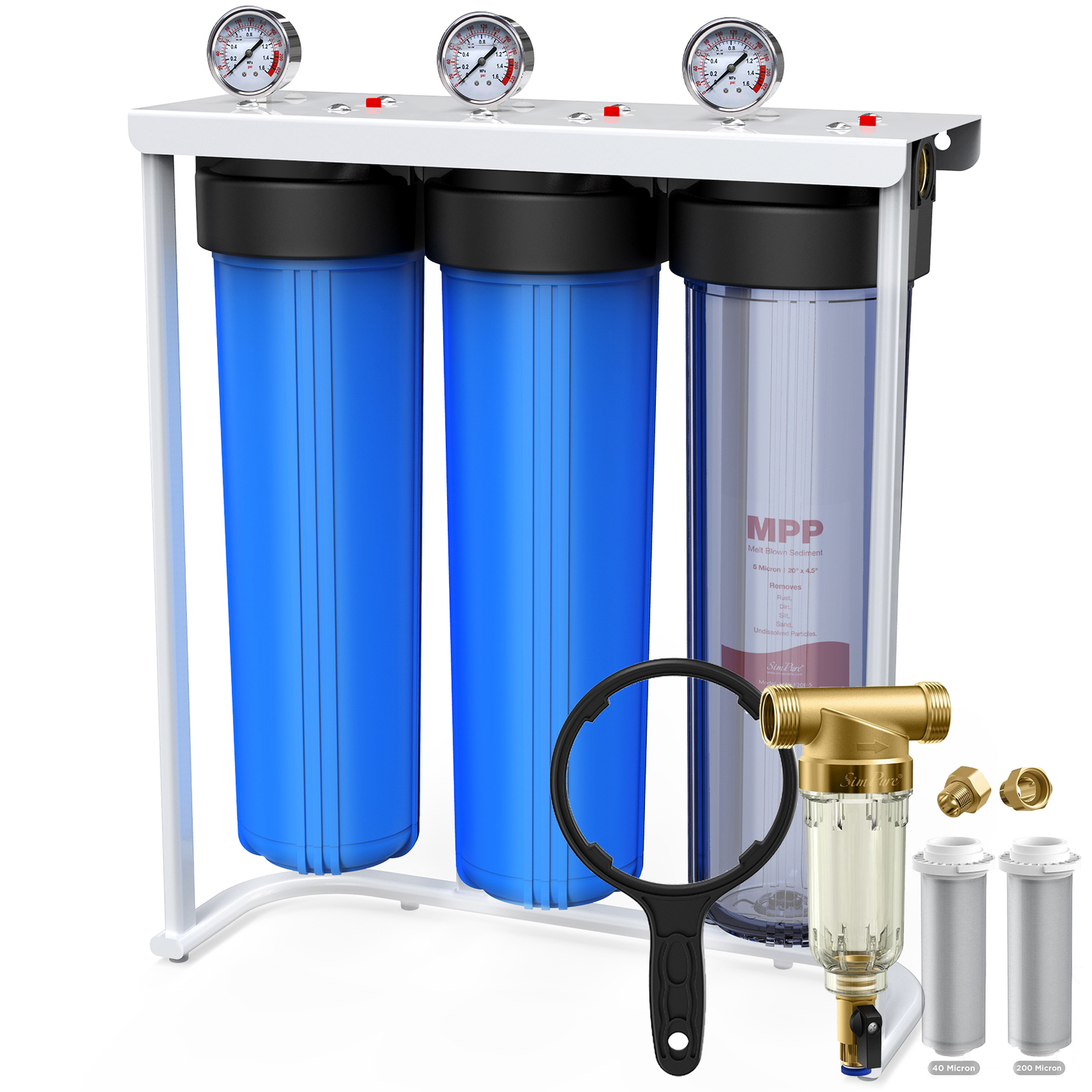 4-Stage 20×4.5″ Big Blue Spin Down Sediment CTO Whole House Water Filter System