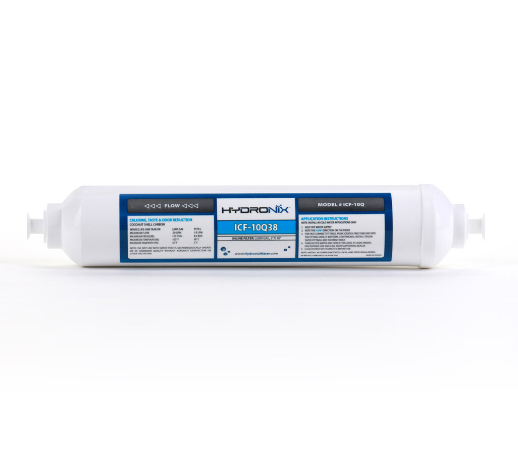 Inline RO Post Fridge Ice Coconut GAC Water Filter 2000 Gal, 3/8″ Quick Connect