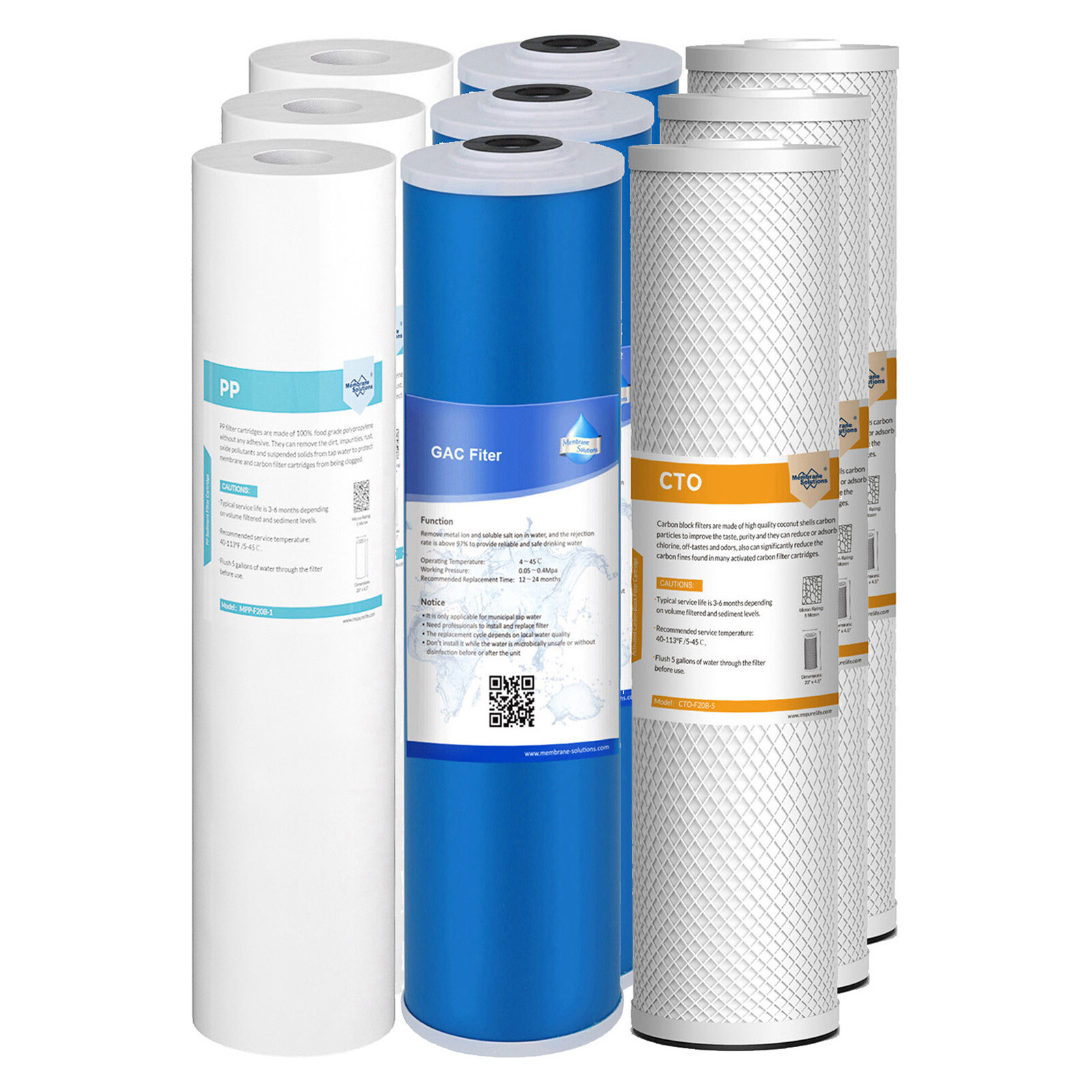 3-Stage 5 Micron 20″x4.5″ Big Blue Sediment PP GAC CTO Carbon Block Water Filter
