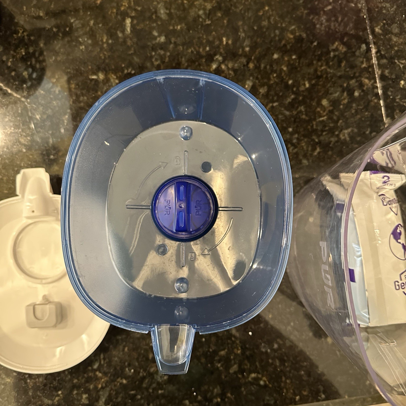PUR 7 Cup Pitcher Filtration System, White and Blue, Dispenser Jug With Handle