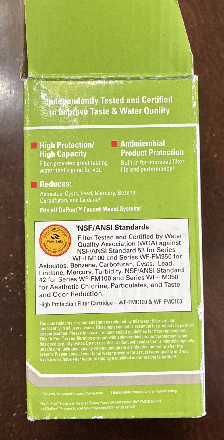 DuPont High Protection 100 Gallon Faucet Mount Water Filter Cartridge NEW SEALED