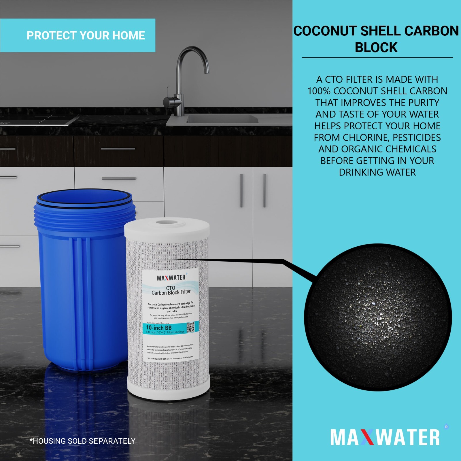Big Blue Carbon Block Replacement Water Filter 10″ x 4.5″ WH System 9 PACK