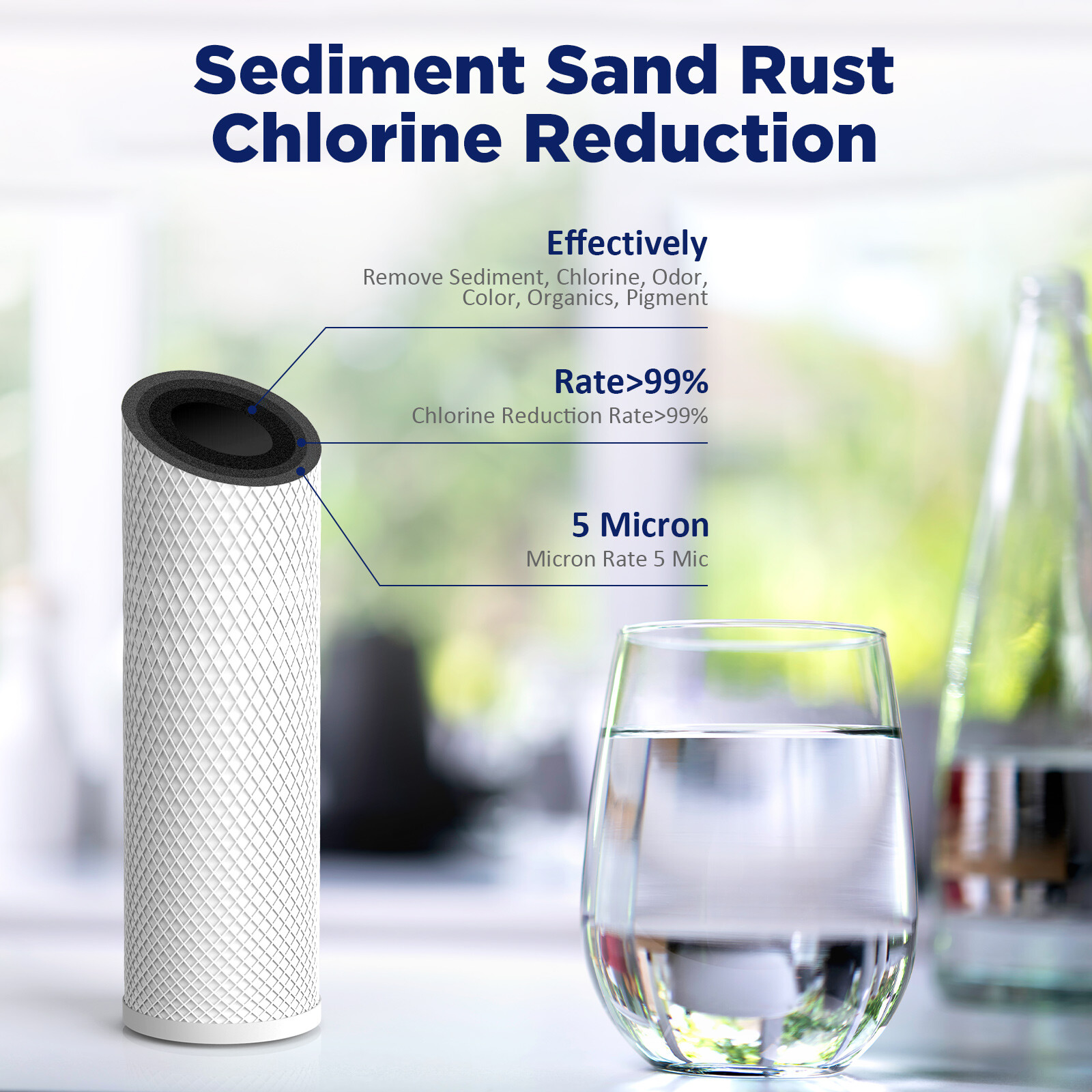 2×5 Micron 20″x4.5″ Coconut Shell Carbon Block Water Filter for Big Blue Housing