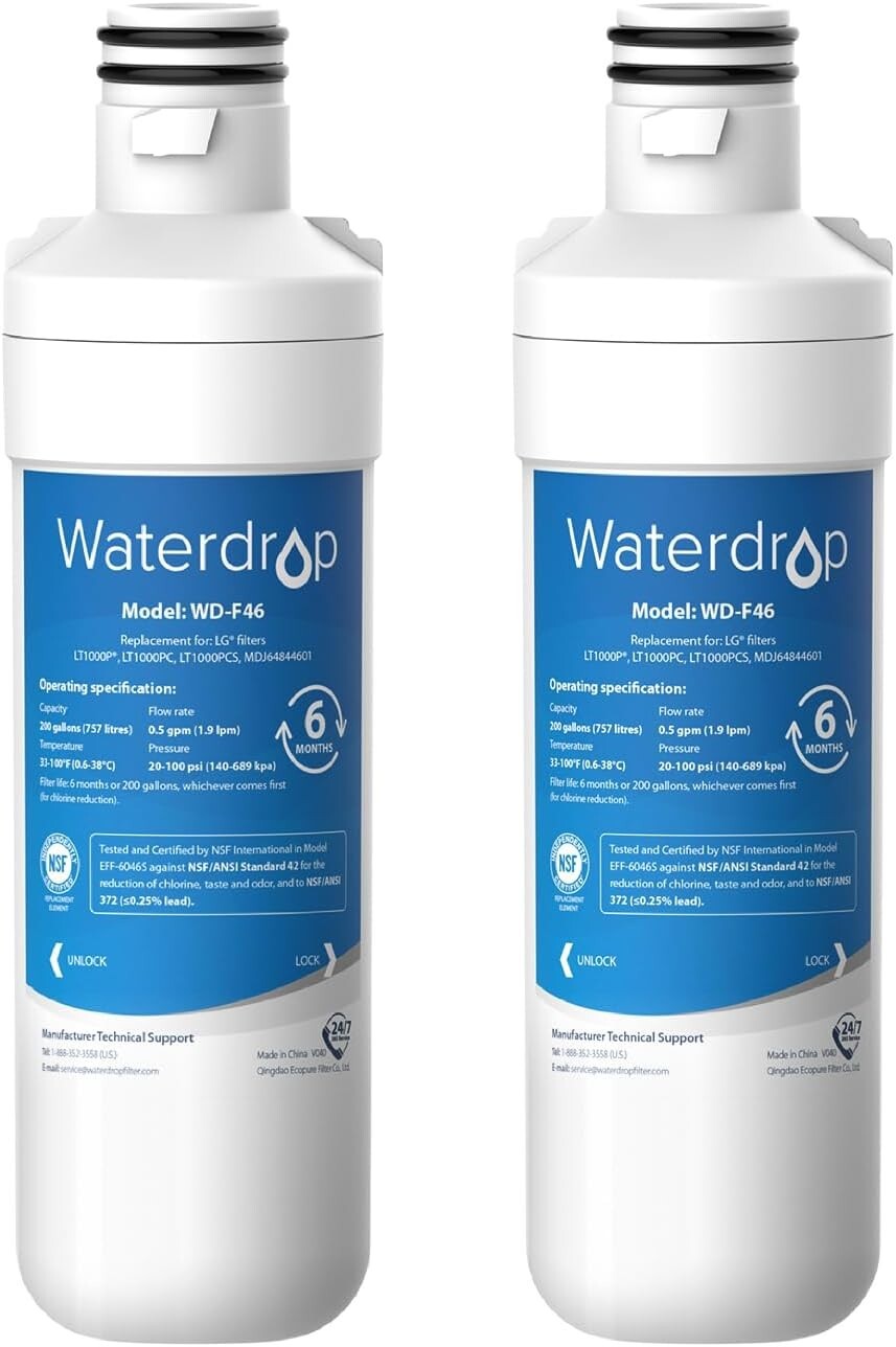 Waterdrop Replacement for LG® LT1000P® ADQ74793501 Refrigerator Water Filter x2