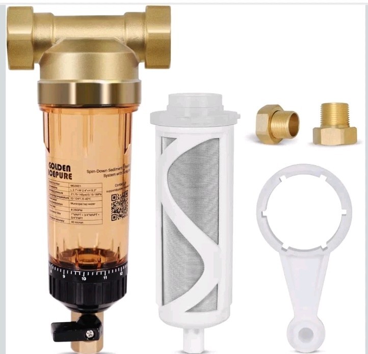GOLDEN ICEPURE Spin Down Sediment Water Filter with Scrapper 40 Micron Reusable