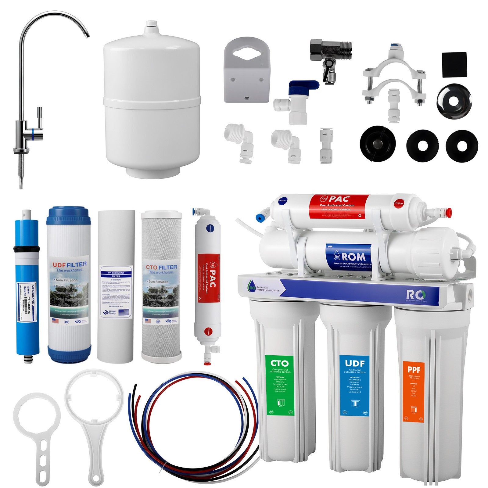 5 Stage Reverse Osmosis Water Filtration System Purifier 0.0001μm 75 GPD Filters