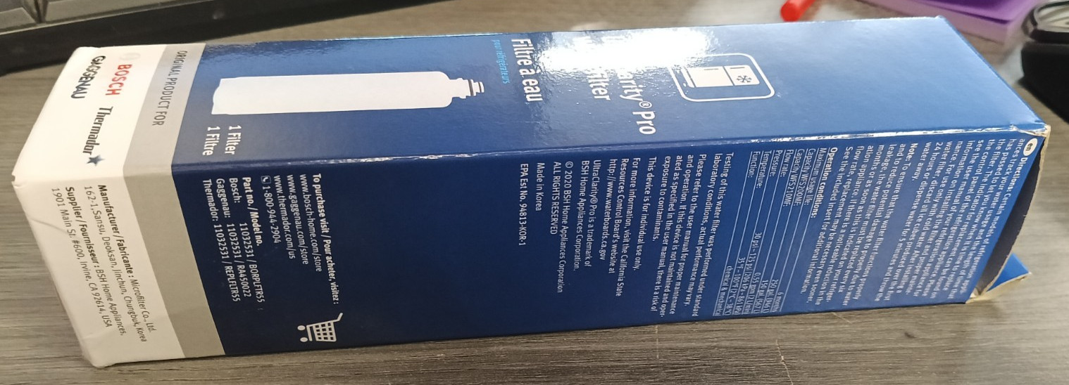 Bosch UltraClarity Pro Refrigerator Water Filter 11032531 BORPLFTR55 New Sealed
