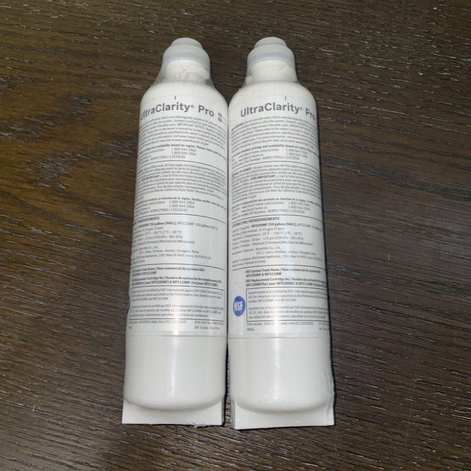 Lot of 2 Bosch Ultra Clarity Pro Refrigerator Water Filter – White (BORPLFTR50)