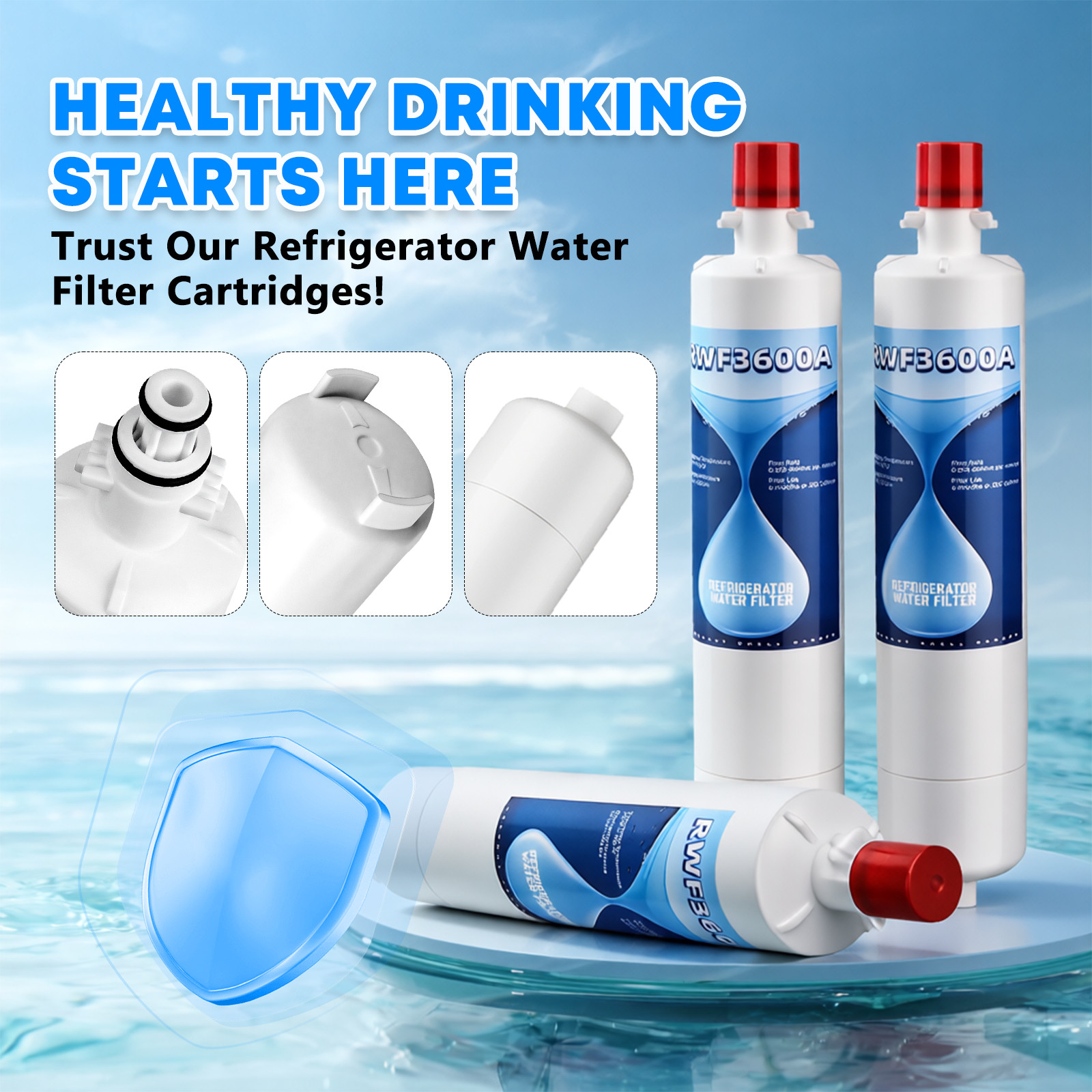 4 Pack Replacement for GE RWF3600A RPWF WSG-4 Refrigerator Water Filter Pure