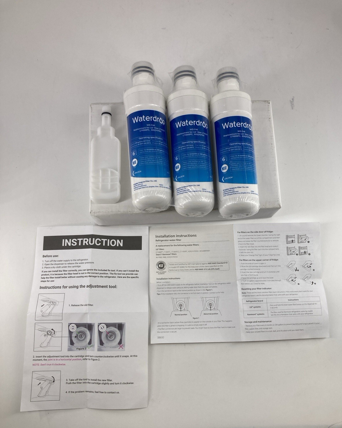 3 pk Waterdrop Water Filters WD-F46 Replacement For LG LT1000P/PC ADQ747935