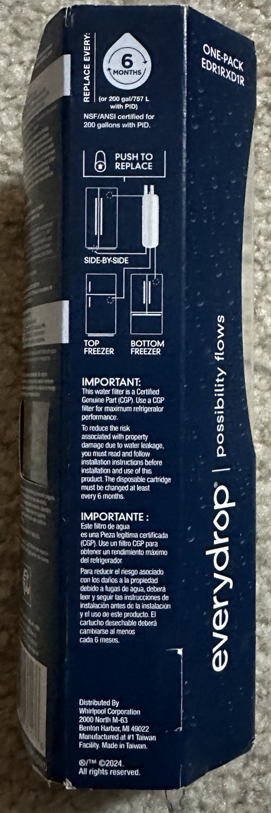 Εverydrop 1 Refrigerator Ice & Water Filter ΕDR1RXD1R Whirlpool NEW Sealed