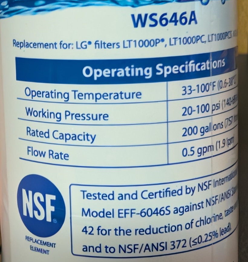 Set of 2 Water Specialist WS646A Water Filter Factory Sealed Fits LG LT1000P