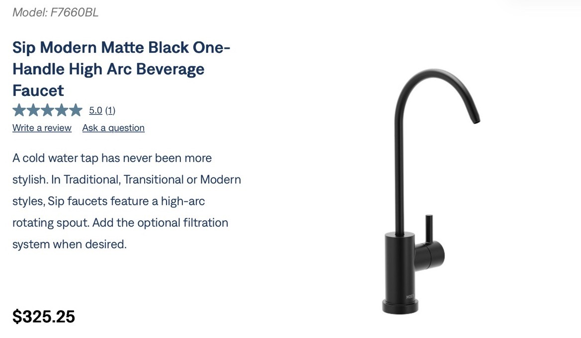 NEW Moen F7660BL Sip Modern Beverage Faucet Optional Filtration Matte Black B14